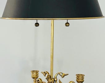 Brass 3 Arm Bouillotte Lamp With Brass Lined Black Tole Shade