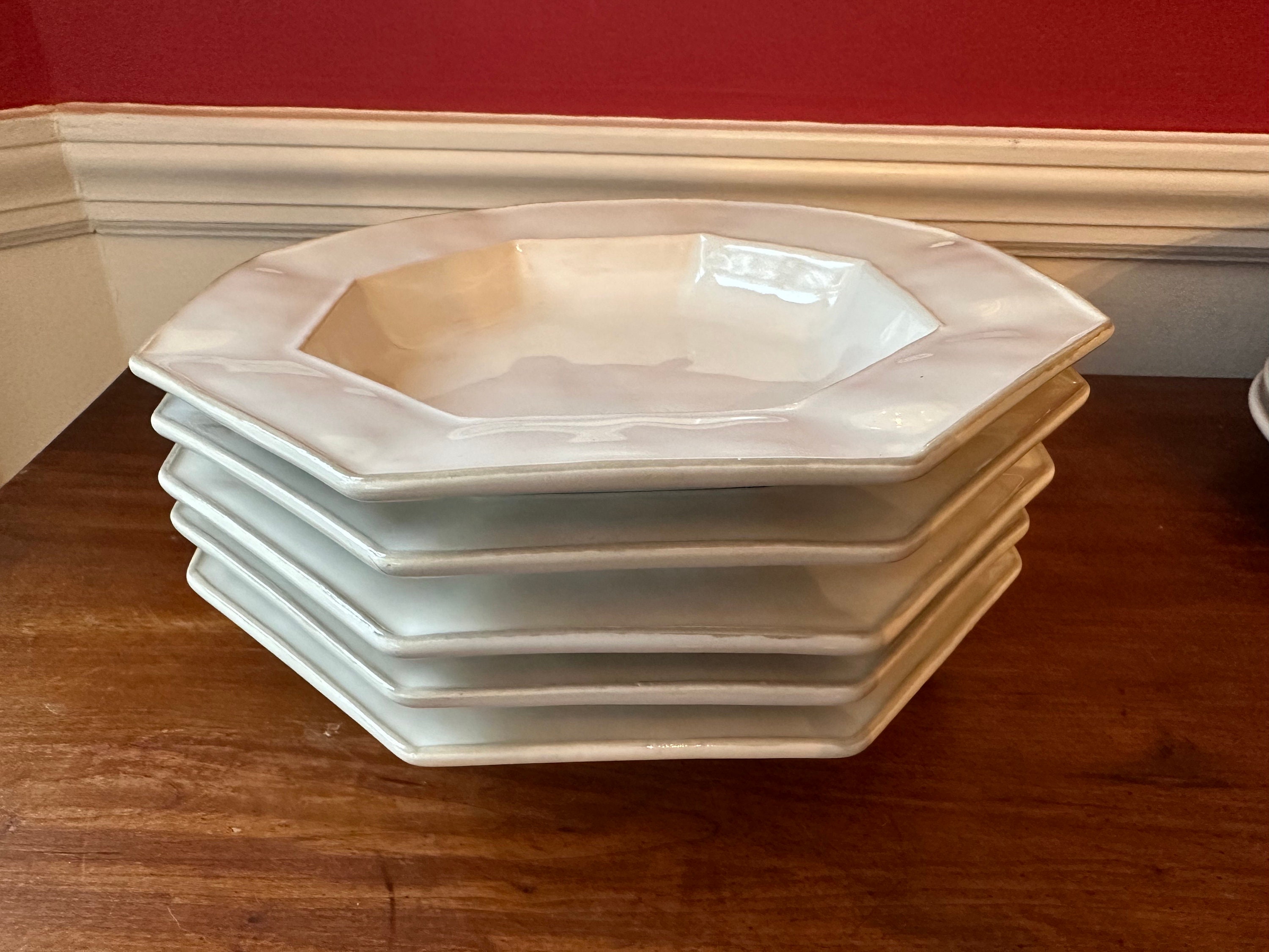 Juliska Ceramics Discontinued  Whitewash Portobello Trim Pasta Soup Bowls - Set/5 - Hard to Find