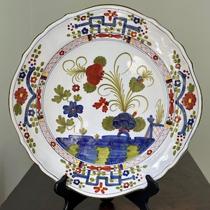 Vintage CACF Faenza Pottery Plate: Hand-Painted Blue Carnation, 13&quot; Serving Platter