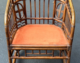 Chinese Chippendale Chinoiserie Bamboo Rattan Arm Chair/ Desk Chair