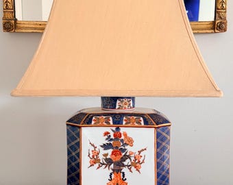 Vintage English Imari Table Lamp with Silk Shade