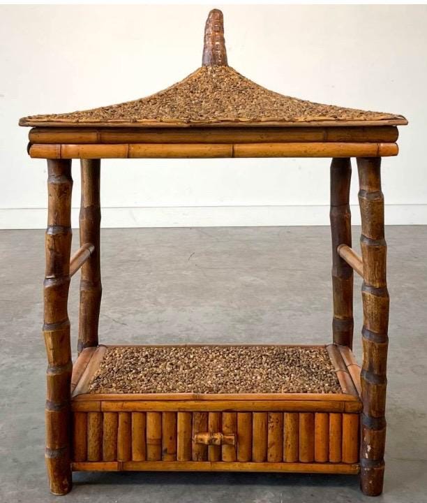 Vintage Rattan Pagoda Style Hanging Shelf