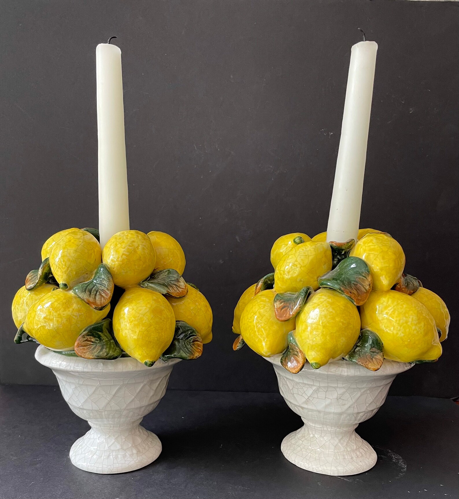 Pair Italian Ceramic Lemon Topiary Candlestick Holders Etsy