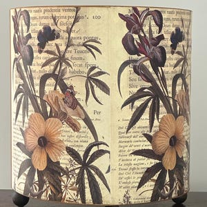 Vintage Botanical Floral Themed Decoupage Waste Basket Bin