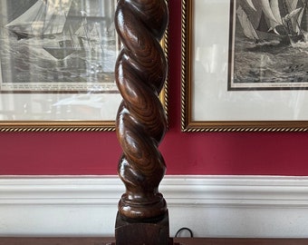 Vintage English Oak Barley Twist Table Lamp