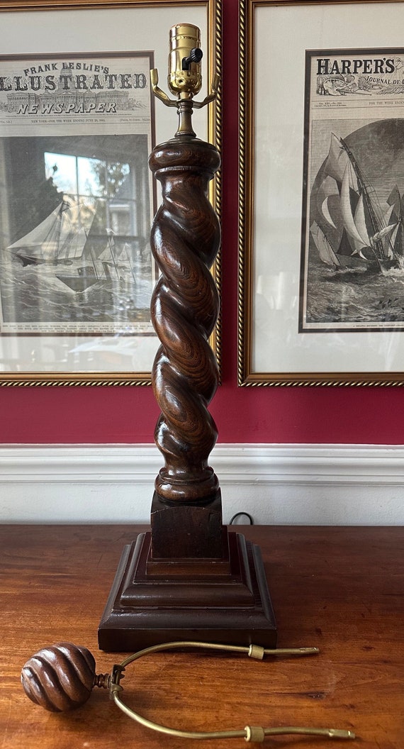 Vintage English Oak Barley Twist Table Lamp