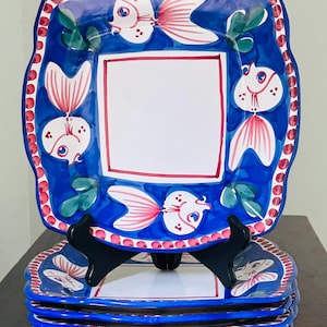 Solimene Vietri Fish Plates (Set of 5): Hand-Painted Italian Pottery