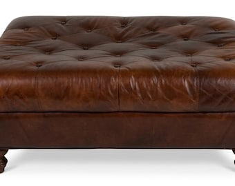 Vintage Tufted Leather Chesterfield Ottoman