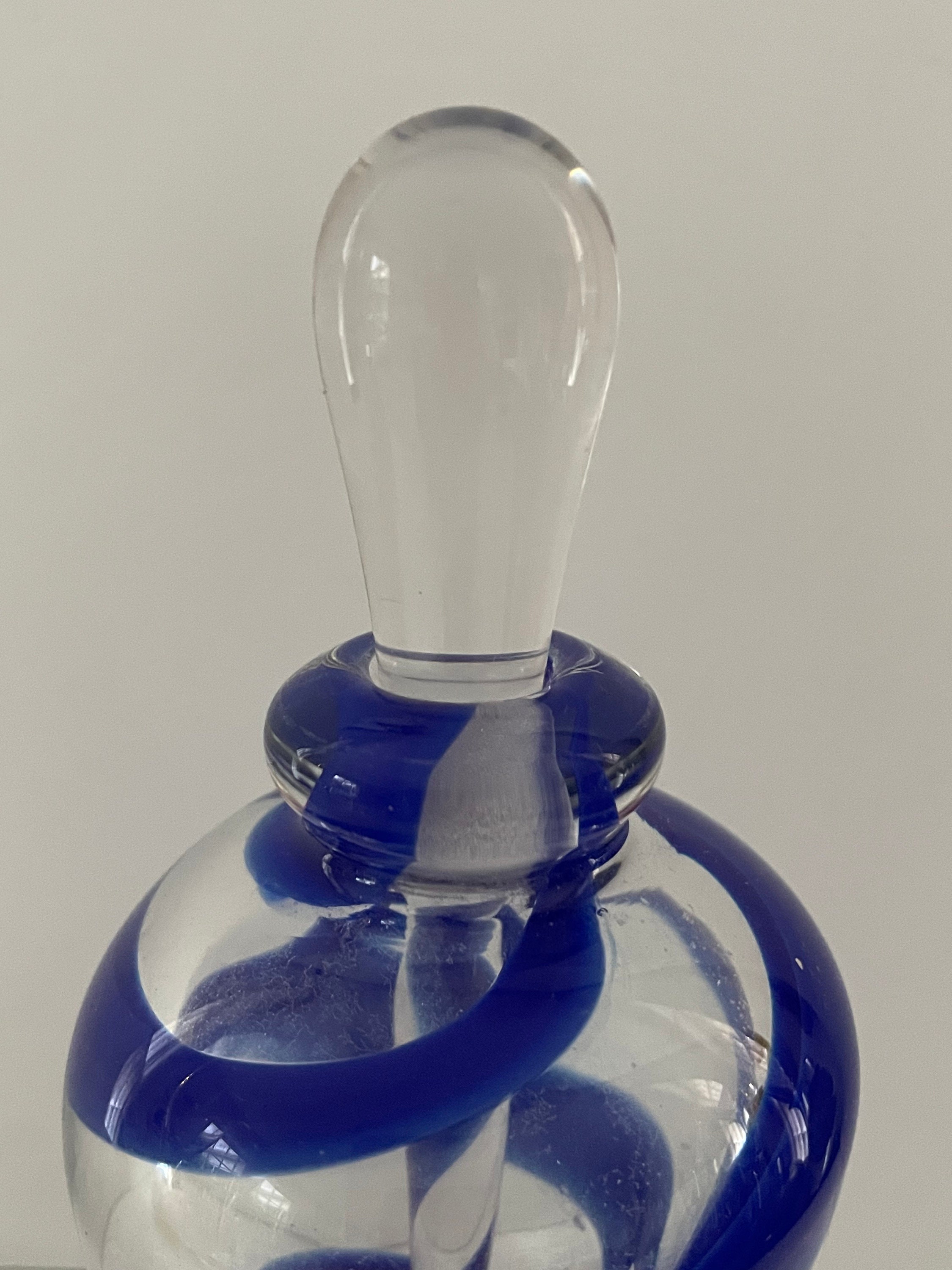 John Burchetta Glass Perfume Bottle W/dauber Cobalt Blue Swirl Etsy