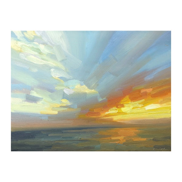 Sunburst - Original sunset seascape oil painting on canvas by Kerhys Farley