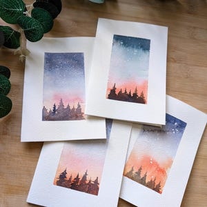 Handgemalte Aquarell Weihnachtskarten A6 Winter Himmel von Kerhys Farley