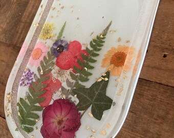 Handmade • Resin • Trinket • Tray • Floral • Pale Aqua Blue