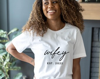 Personalised Wifey Est Shirt, Honeymoon Shirt, Custom Wifey Shirt, Just Married Tee, Gift For Honeymoon, Bridal Shower Gift, Bride Shirt