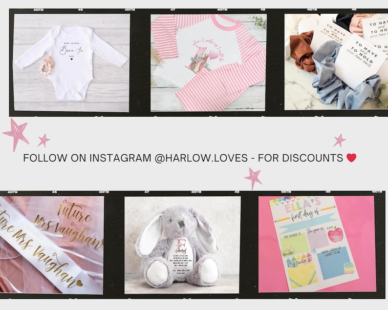 The image is a collage of six different images, including a baby onesie, a pink and white striped shirt, a pink and white striped blanket, a stuffed rabbit, a pink and white striped shirt, and a pink and white striped blanket.