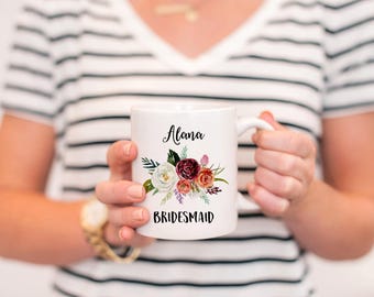 Bridesmaid Mug, Bridesmaid Best Friend Mug, Bridesmaid Floral Mug, Custom Bridesmaid Mug, Thank You Bridesmaid Mug, Bridal Party Gift,