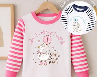 Personalised First Birthday Pyjamas - One Silly Goose First Birthday Sleep Suit - Baby's First Birthday, When I wake Up Pyjamas, Goose Theme