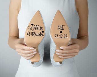 DIY Wedding Shoe Decal, Wedding Heels Vinyl, Name and Date Stickers, Bridal Shoes Decals, Mrs. Name Est. Date Decal, Diy Wedding Stickers,