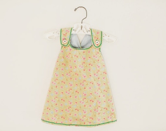 Yellow Floral Baby Dress, Handmade Baby Dress, Vintage Yellow Baby Dress, Cross Strap Dress, Vintage Summer Baby Dress, Vintage Baby Clothes