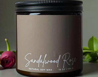 Vela de cera de soja natural com aroma de sândalo e rosa, fragrância romântica de âmbar para casa.
