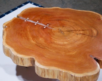 Salvaged Old Growth Cedar Coffee Table - Copper Barbell Inlay - Handmade Rustic Furniture - Sustainable, Ethically Sourced Materials