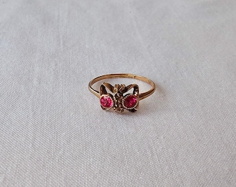 VINTAGE Ruby and Gold Butterfly Ring, 10k
