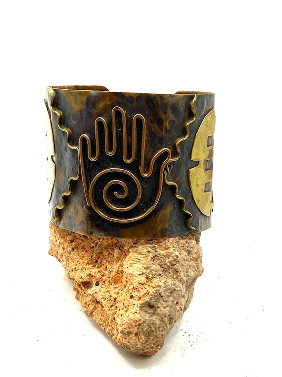 Mid-Century Mexican Mixed Metals Handcrafted Cuff 