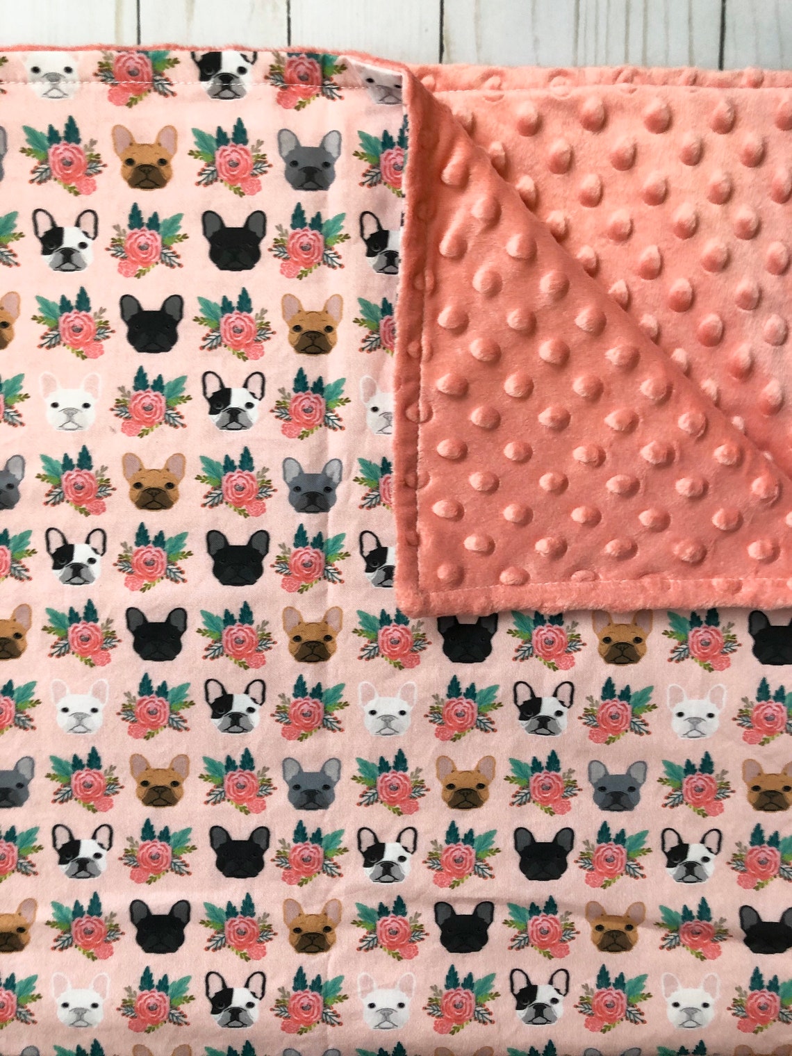 Dog Baby Blanket Floral Baby Blanket French Bulldog Blanket Etsy