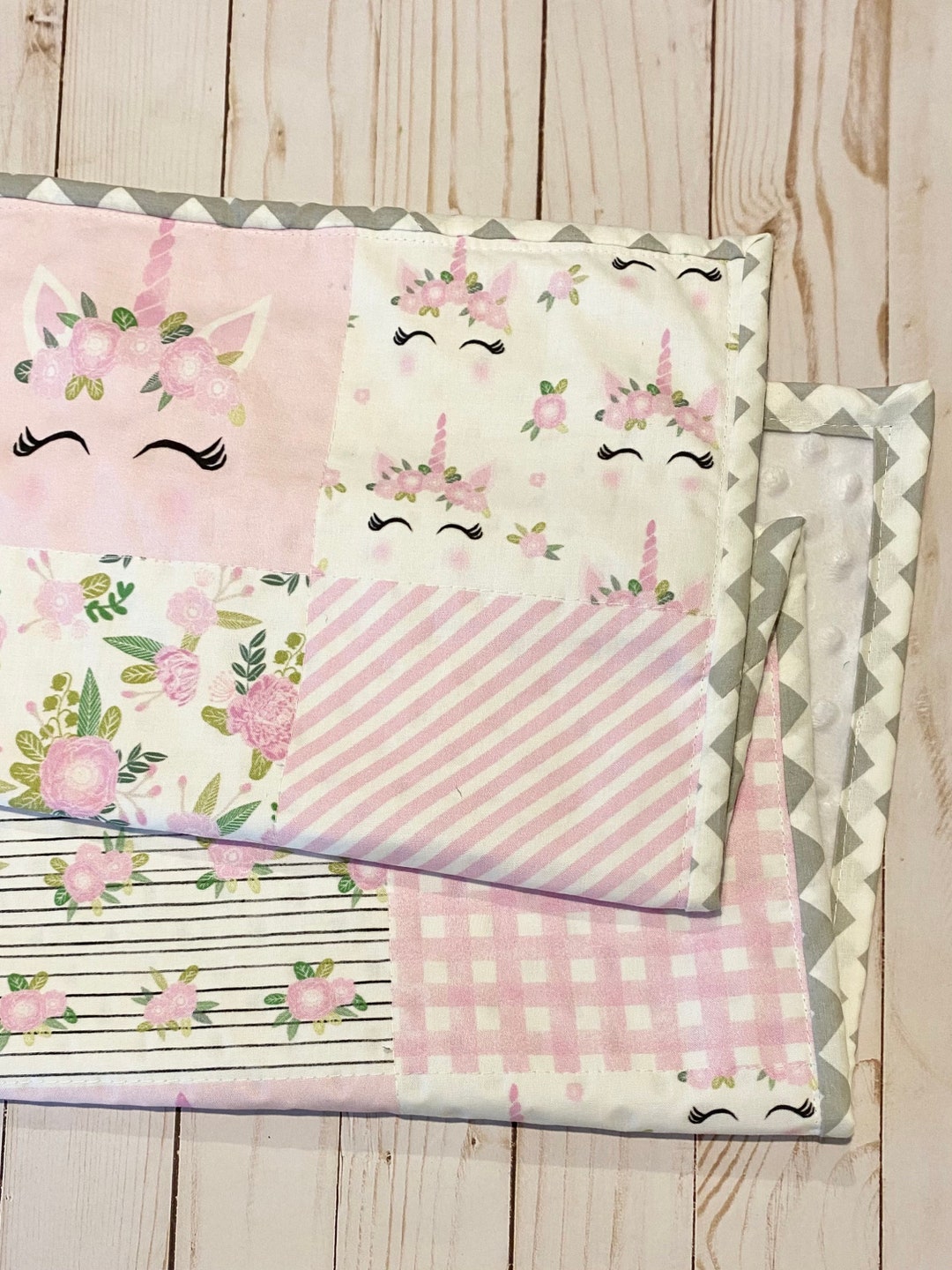 Unicorn Baby Quilt Purple Gray Quilt Baby Girl Blanket Etsy