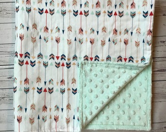 Southwestern Arrow Baby Blanket, Aqua Minky Bedding (RTS)