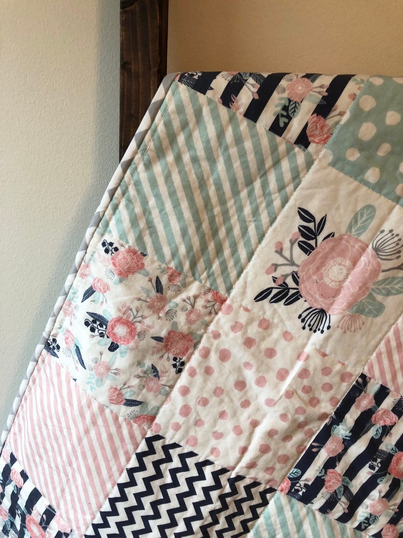 Floral Baby Quilt Baby Girl Quilt Toddler Quilt Nursery Etsy