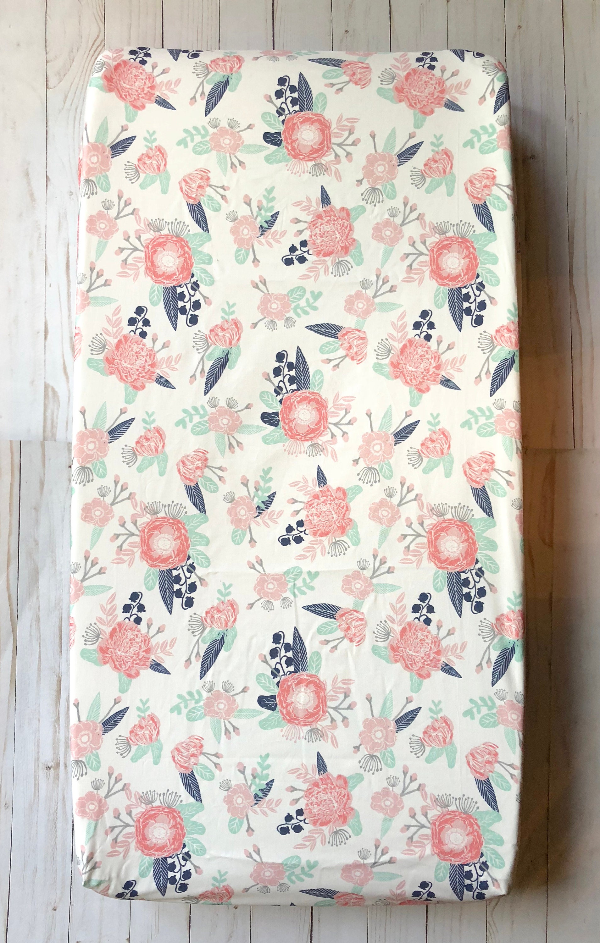 Floral Changing Pad Cover Floral Crib Fitted Sheet Coral Mint