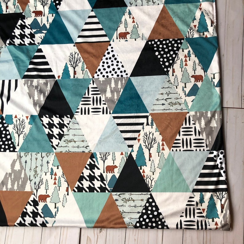 Baby Boy Quilt Triangle Patchwork Quilt Woodland Quilt Etsy