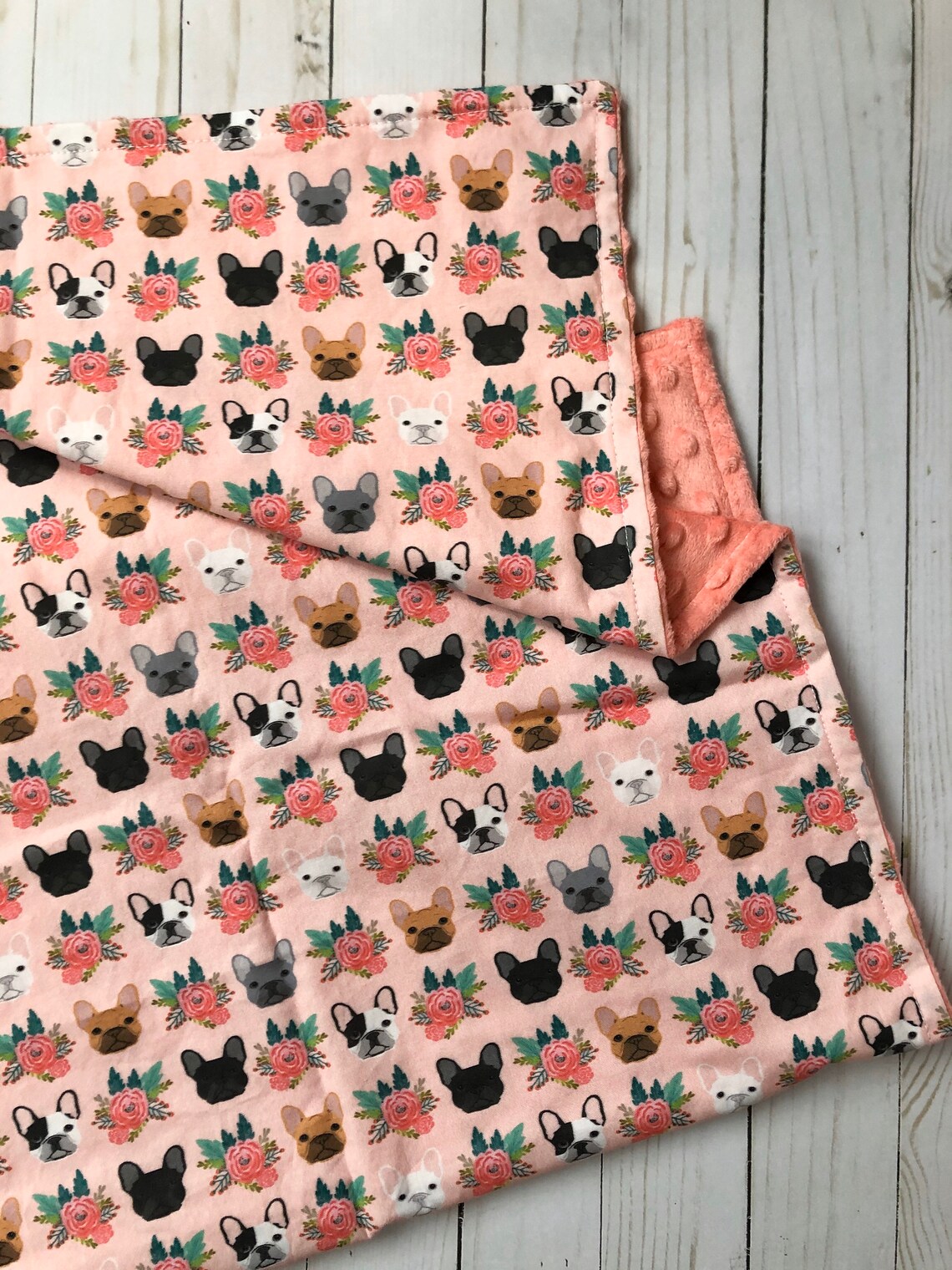 Dog Baby Blanket Floral Baby Blanket French Bulldog Blanket Etsy
