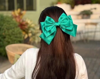 Bridesmaids Green Hair Bow Women Emerald Green Satin Bow Hair Accessory for wedding Teal Bow for Hen Party