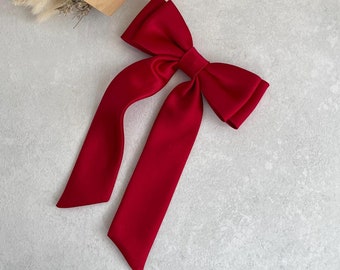 RED Satin Ribbon Hair Clip, Christmas Hair Bow, Holiday Hair  display picture 2