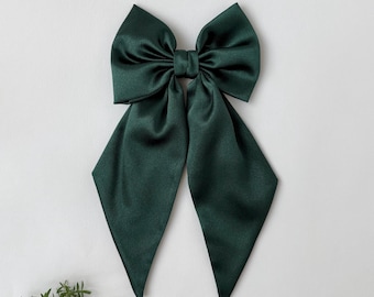 Forest Green Satin Hair Bow Gift Idea for Girl Decorative Green Bow for Wreath Bow Sailor Bow Christmas Hair Bow Dark Green Bridesmaid Bow