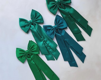 Emerald Green Satin Double Bow Hair Accessory for Women Jade Green Bow with Double Tail Bow for Prom Night Bachelorette Party Bridesmaid Bow