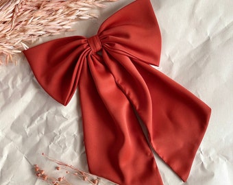 Burnt Orange Hair Bow with tail Oversized Bow Satin Rust Big Bow with Barrette Christmas Gift for Girl  Bow for Wedding Hen Do Hair Accessor