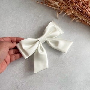Ivory Weiß Satin Kleine Haarschleife Braut Haarschmuck für Mädchen Handgemachte Band Doppelschleife Frau Geschenk Schleife für Party Haarschleife für Hochzeit