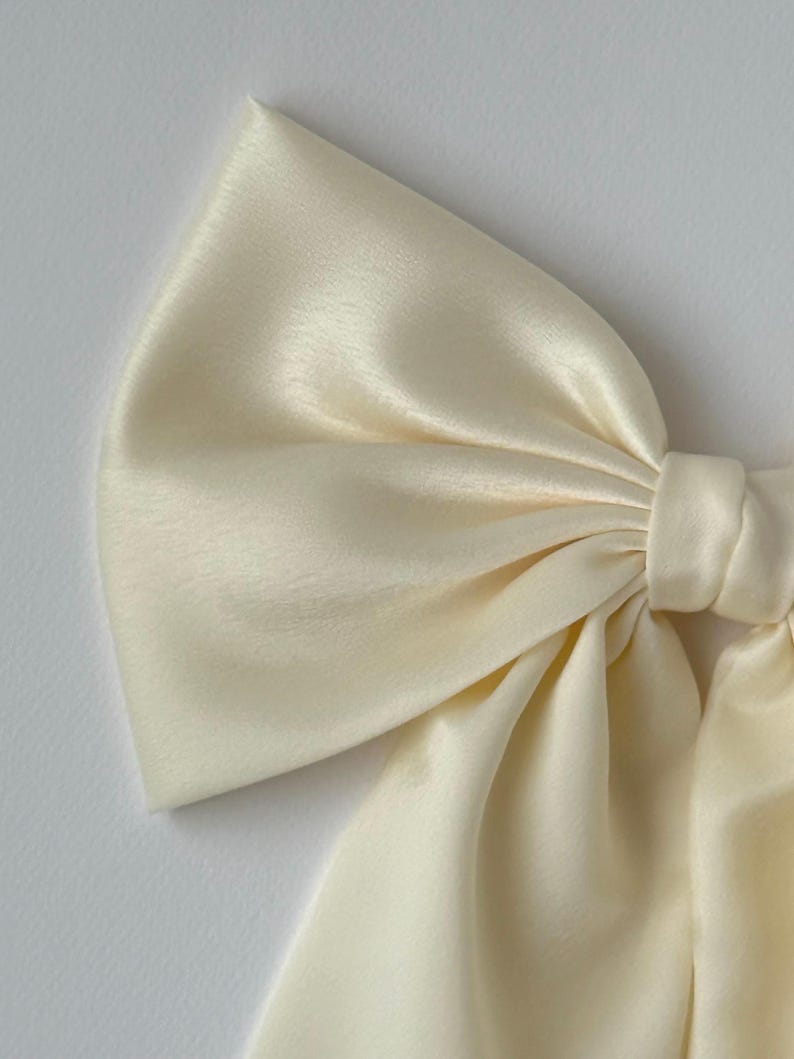 Ivory Bow Satin With Long Tail Big Ivory Single Bow With Barrette ...