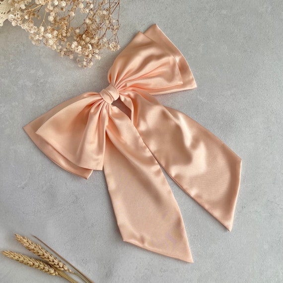 Peach Satin Large Double Hair Bow Women Giant Bow With Tail  display picture 2