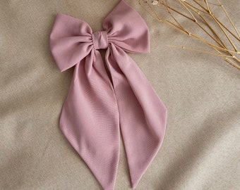 Dusty Pink Chiffon Hair Bow with Pointed Tail Light Weight Bow for Girl Medium Hair Bow Woman Gift Gulabi Pink Single Layer Bow For Party