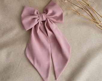 Dusty Pink Chiffon Hair Bow with Pointed Tail Light Weight Bow for Girl Medium Hair Bow Woman Gift Gulabi Pink Single Layer Bow For Party