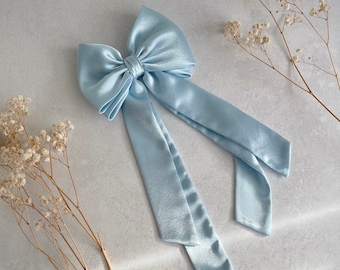 Light Blue Satin Double Hair Bow for Bachelorette Party Bridesmaid Bow Sky Blue Hair Bow with Double Tail Blue Double Bow for Prom Night