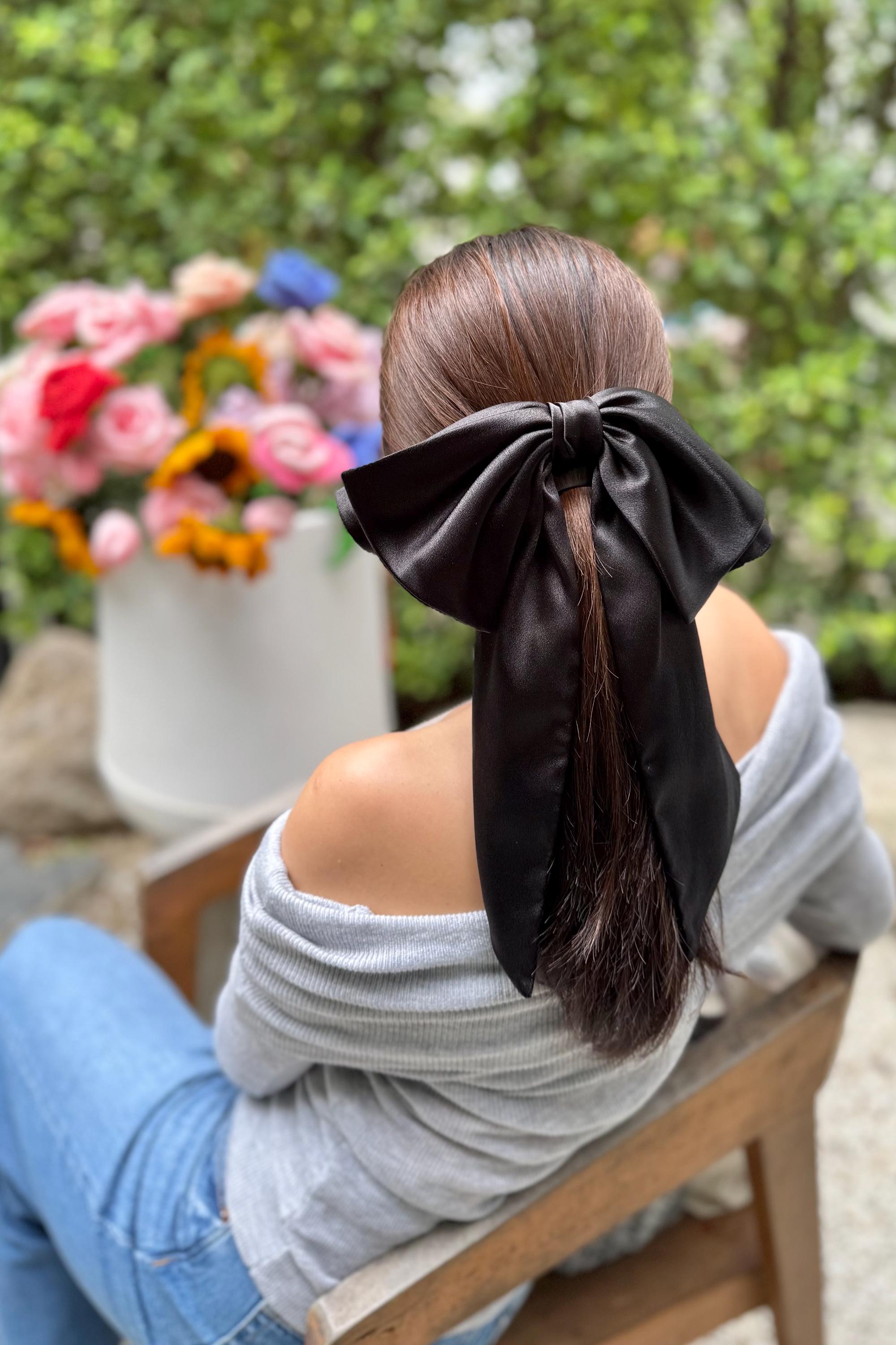 Black Oversized Satin Bow Headband Large Black Satin Hair Bow Funeral Hair Bow Giant Black Bow  main image 2