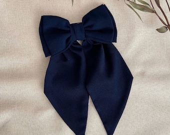 Double Bow Chiffon Navy Blue with Pointed Tail Accessory for Girl Small Bow for Woman Gift for Girl Hen Do Navy Bow Party Ligth Weight Bow
