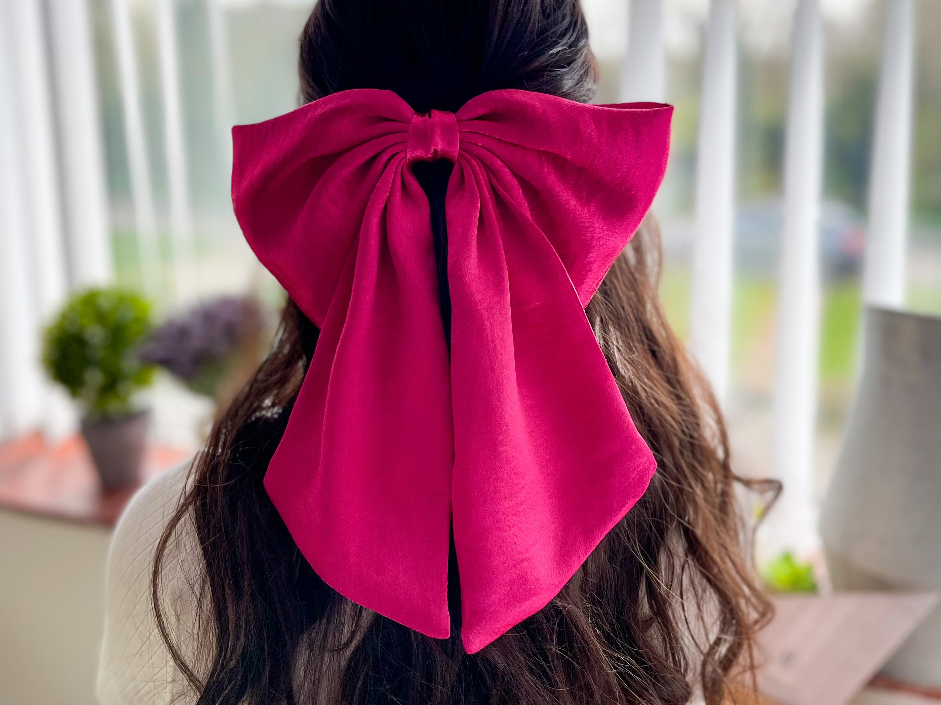 Magenta Satin Barbie Large Hair Bow, Shiny Hot Pink Satin 