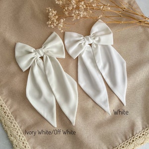 Elfenbein weiße Chiffon Haarschleife mit spitzem Endstück-Haar-Accessoire für Mädchen Mittlere Schleife für Hochzeit einlagige Schleife Geschenk für Frau Schleife für Haar