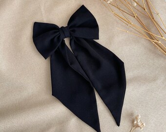 TUCEWP Schwarze Organza-Haarschleife Mit Federclip - Lange Schleife Für Dicke Haare, Rutschfeste Haarspange Für Damen & Mädchen