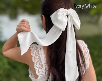 Silky Satin Bridal Hair Bow Wedding Hair Accessory Ivory, Off-White & Pure White  Modern Bride Bow Clip